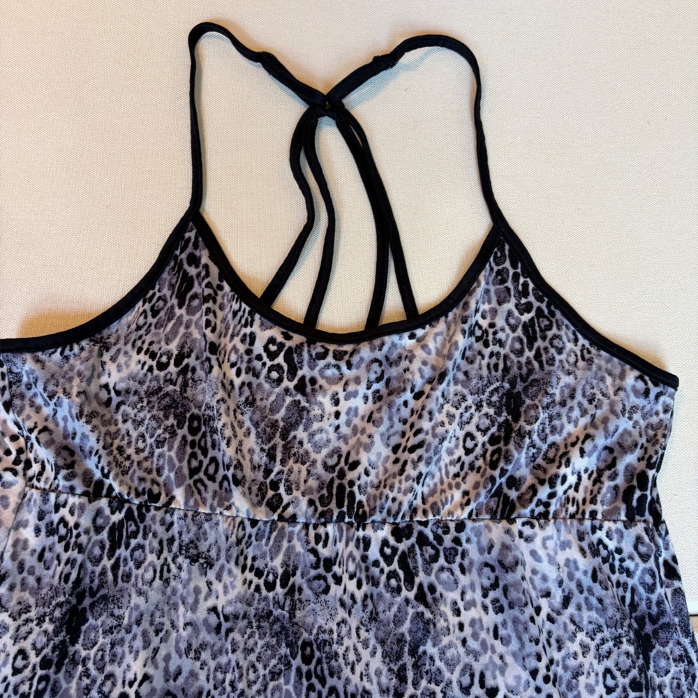 In Bloom by Jonquil Chemise S Gray Cheetah Print Strappy Back Nightgown Belted - Picture 2 of 5